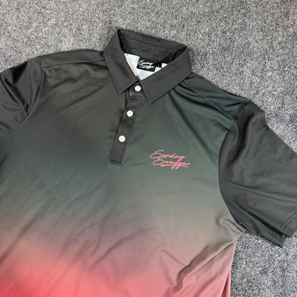 Sunday Swagger Mens Black Red Ombre Performance Golf Polo Shirt Size Large